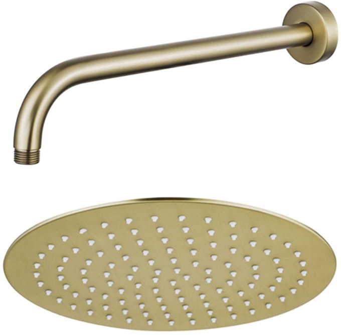 FugaFlow Eccelente Acces Hoofddouche - 25cm - rond - wandarm 35cm - Geborsteld Messing PVD (Goud)