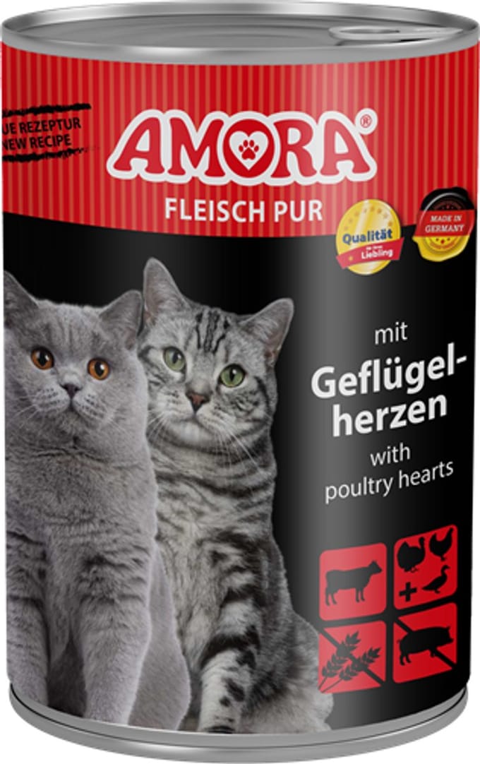 AMORA Kattenvlees Puur 6x400g - Gevogelteharten