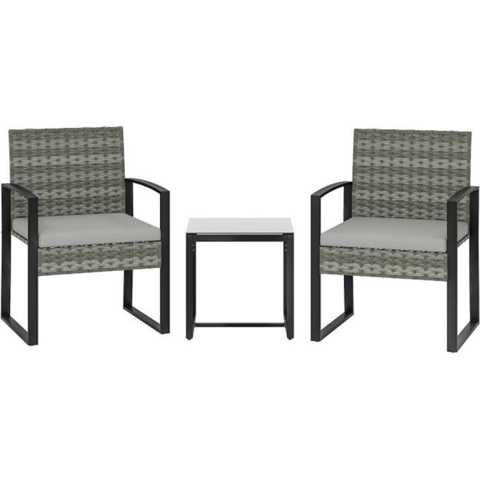 4goodz Rotan Tuinset 3-delig - Afneembare zitkussen en tafel - Grijs