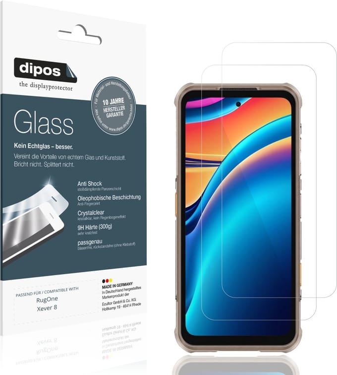 dipos – 2x Pantserfolie geschikt voor RugOne Xever 8 | 9H Screenprotector