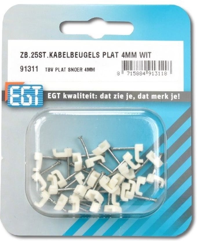 Kabelbeugel plat 4mm wit 25st
