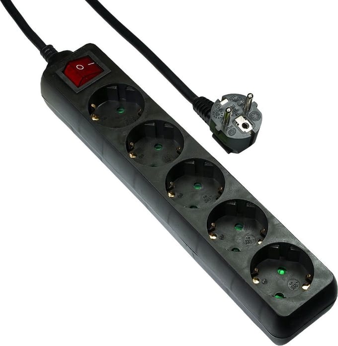 EMhub stekkerdoos met schakelaar zwart 5-voudig 10 meter (4087055) - contactdooscombinatie