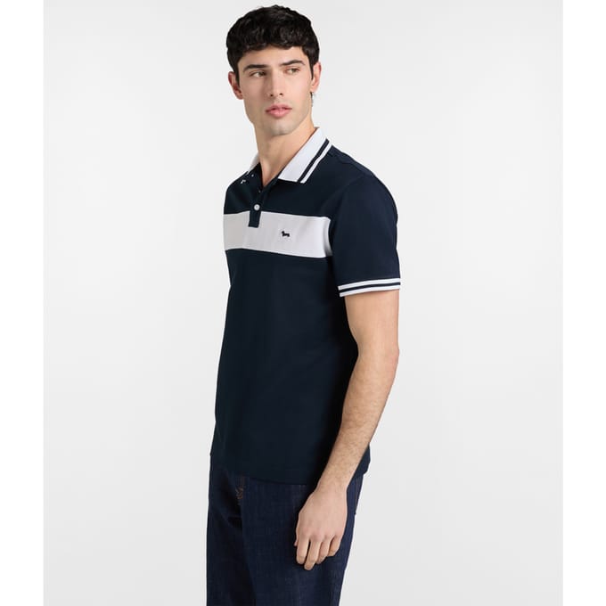 polo met contrast band man blauw marine