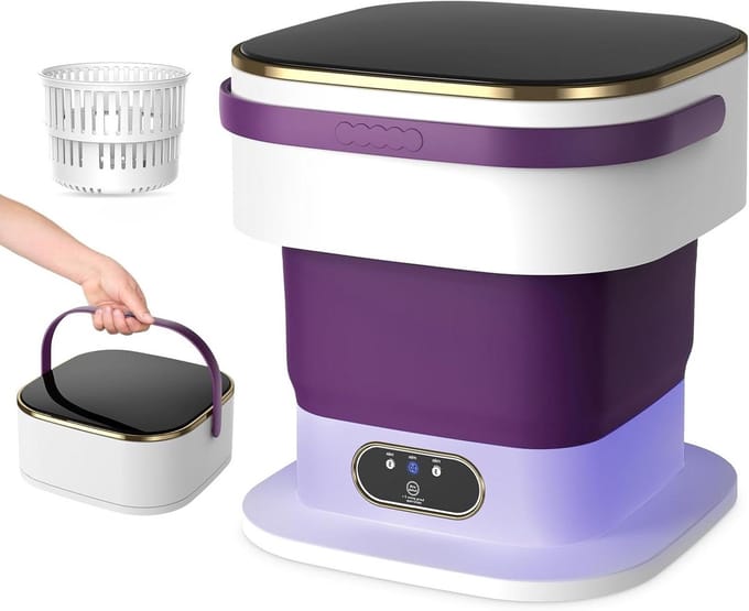 Draagbare Wasmachine - Mini Washer - Kleine Wasjes - Opvouwbaar Ontwerp - 15 Liter Capaciteit - Paars