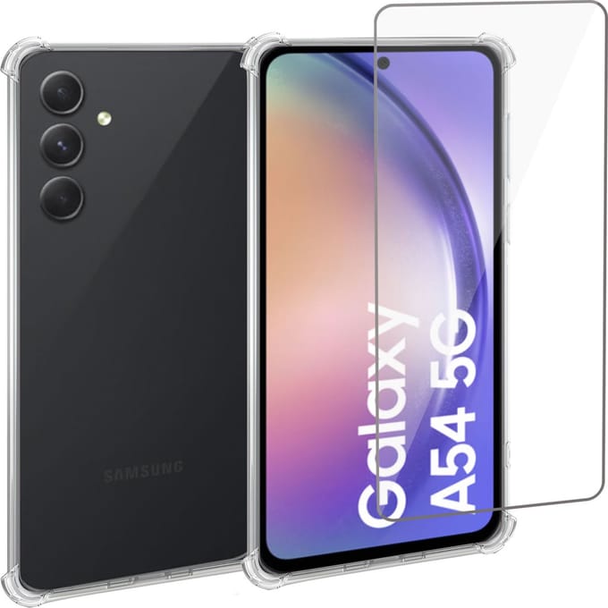 Geschikt voor Samsung A54 Hoesje + Screenprotector – Gehard Glas Cover + Shock Proof Case – Transparant