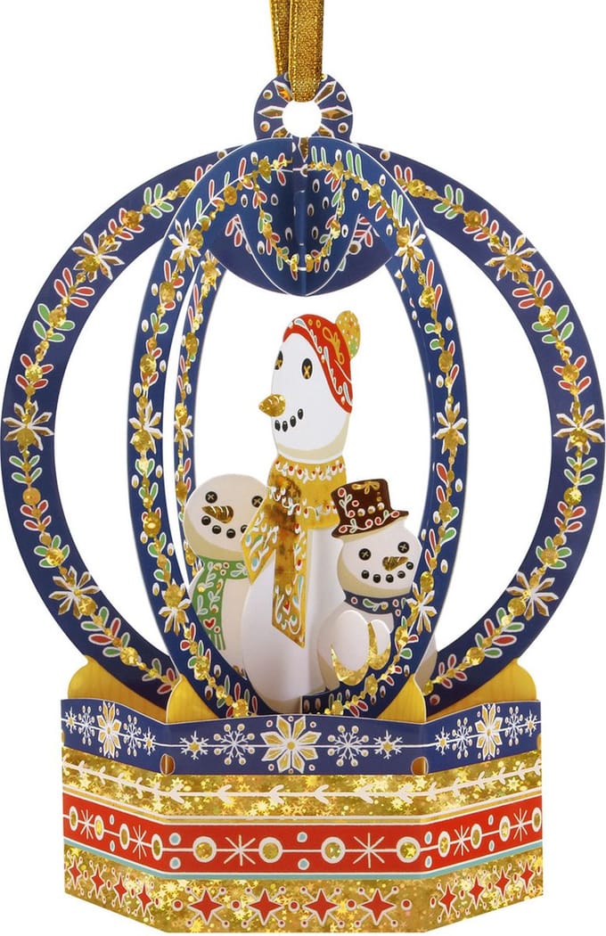 3D Baubles (Kerstbal Wenskaart met envelop) - Snow Globe - Snowmen