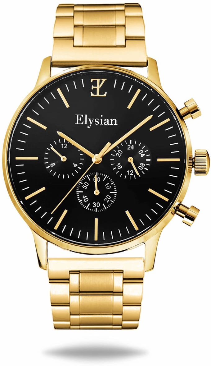 Elysian - Horloge Heren - Goud - Schakelband - Waterdicht - Krasvrij Saffier - 43mm