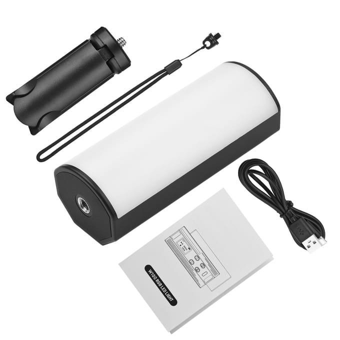 Andoer W100RGB Mini LED Videolamp Oplaadbaar RGB Invullicht 2500K-9000K Dimbaar 20 Verlichting zwart