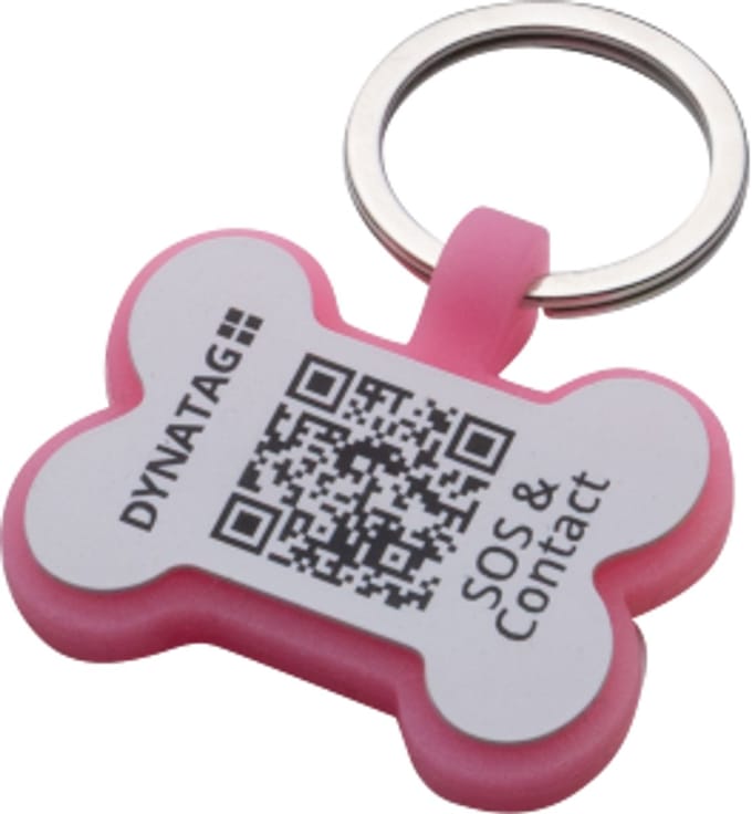 DynaTag Hondenpenning met QR-code - SOS Penning Hond Botje Siliconen Roze Fluoriserend