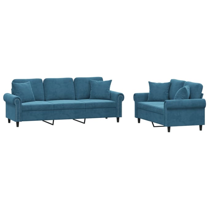 vidaXL - 2-delige - Loungeset - met - kussens - fluweel - blauw