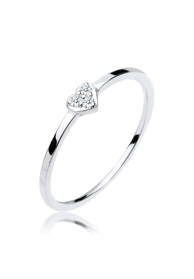 Elli PREMIUM - Ring - Dames eenzaam hart symbool met diamant (0.04 ct.) in 925 sterling zilver - Dames