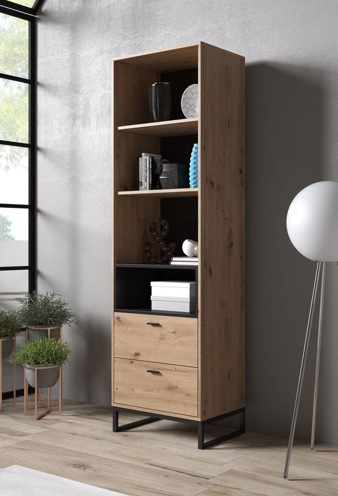 Meubella - Boekenkast Ozzy - Eiken - Zwart - 60 cm