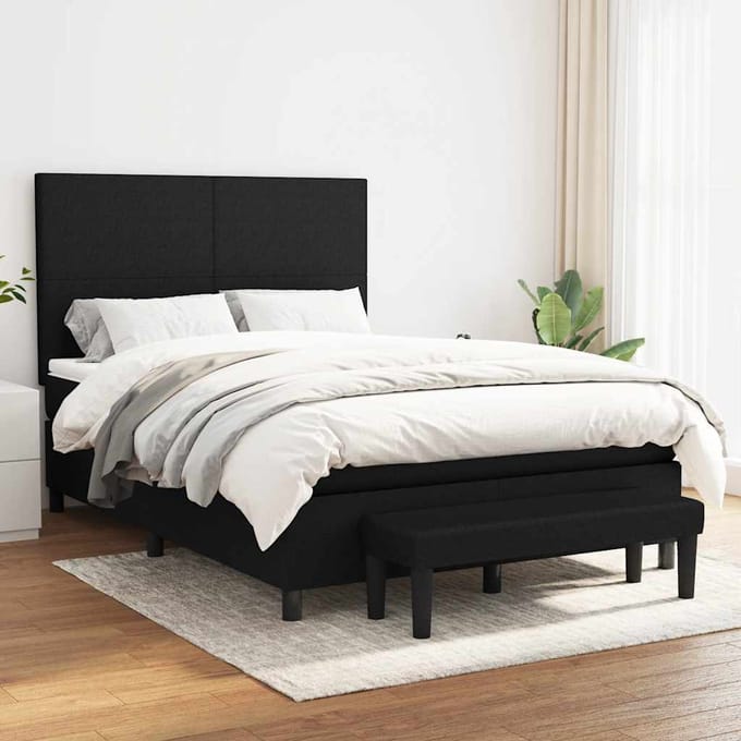 vidaXL - Boxspring - met - matras - stof - zwart - 140x190 - cm