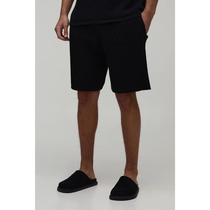 Ontspannen Geribbelde Gebreide Short | Black | Size Small