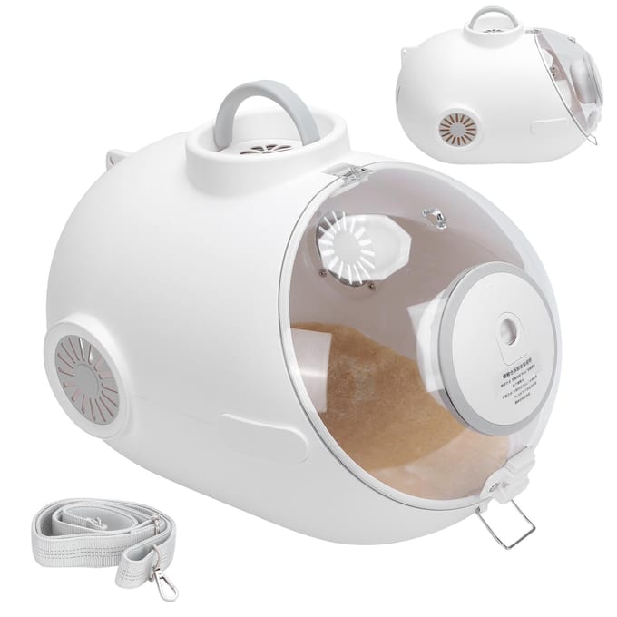 Transparante Schoudertas Katten Capsule Drager Capsule met Ingebouwde Ventilator Lamp Voerbak white