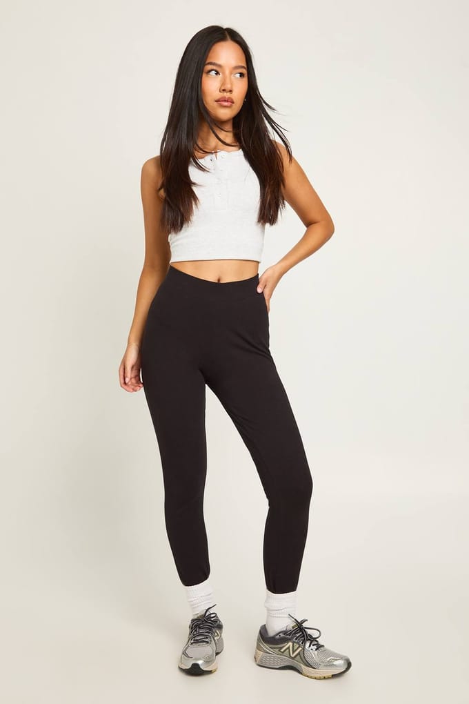 boohoo Dames Petite legging met hoge taille | Zwart | Maat: 34