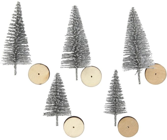 CC Kerstbomen 40-60 mm Zilver 5 stuks