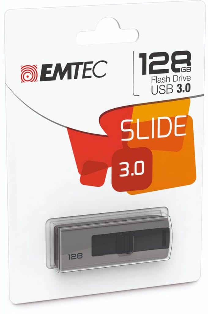 EMTEC II Slide B253 Series Flash Drive - 128 GB - USB 3.2 (Gen 1) - USB Stick - Slide - Gray