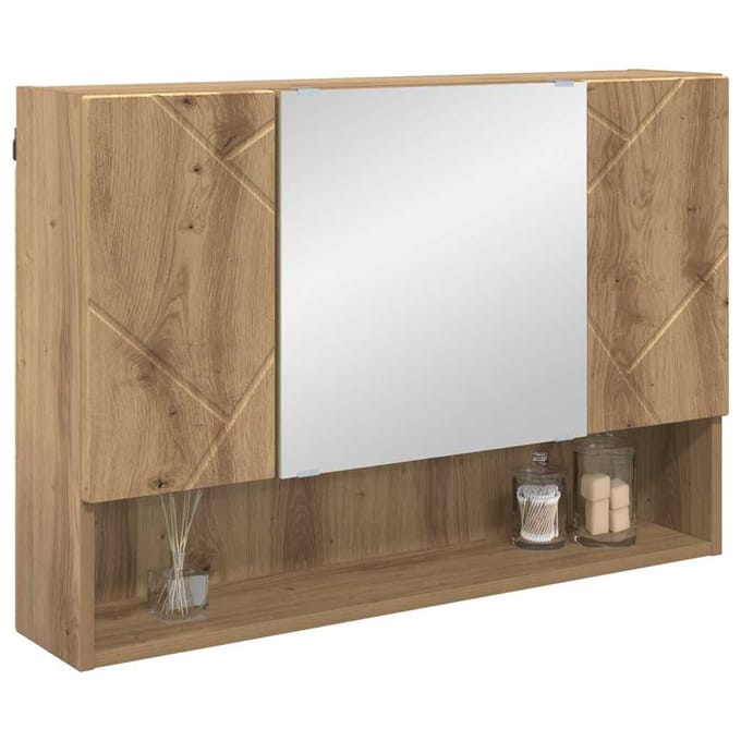vidaXL - Spiegelkast - Artisan - Eiken - 80 - x - 17 - x - 55 - cm - Bewerkt - hout