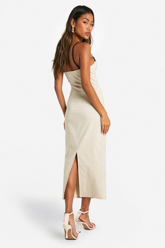 boohoo Dames Contrast Insert Bengaline Midaxi Jurk | Stone | Maat: 14