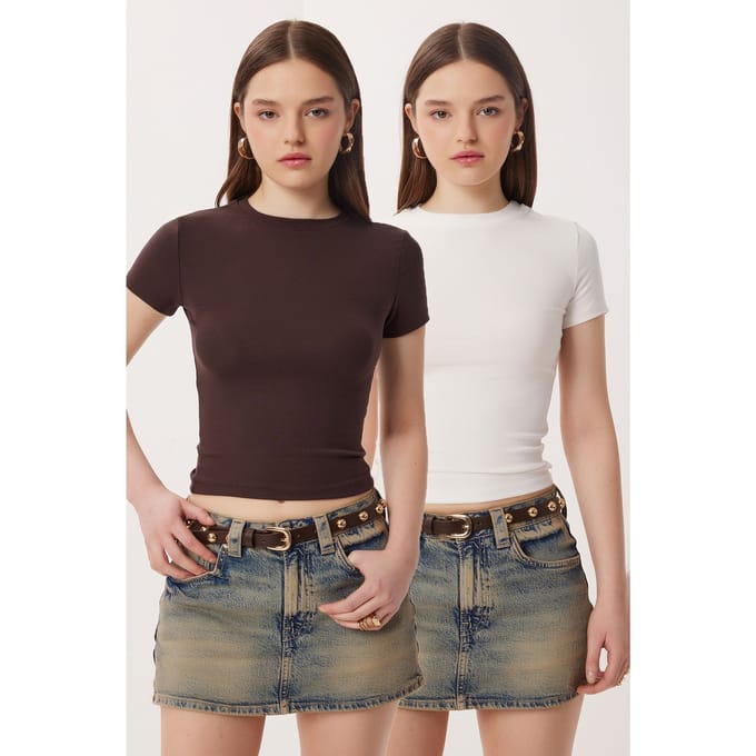 Slim Fit Crew Neck Crop 2-Pack T-Shirt