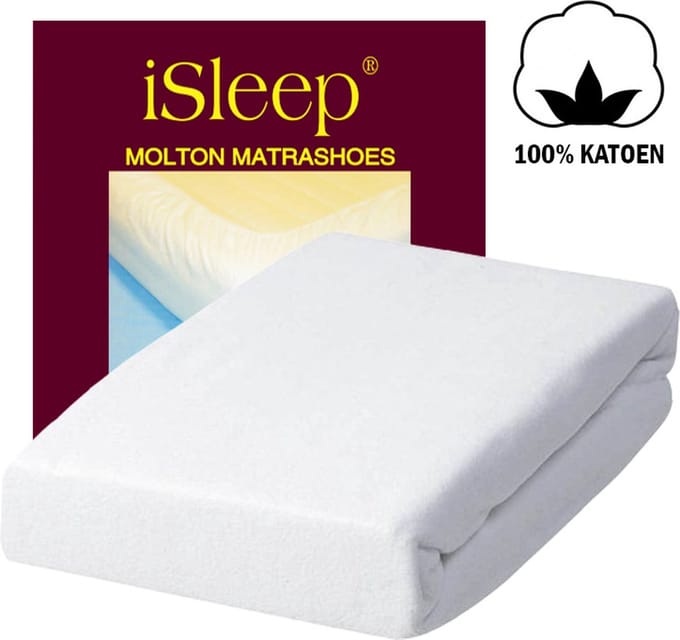 iSleep Molton Hoeslaken - 100% Katoen - Eenpersoons - 70x200 cm - Wit