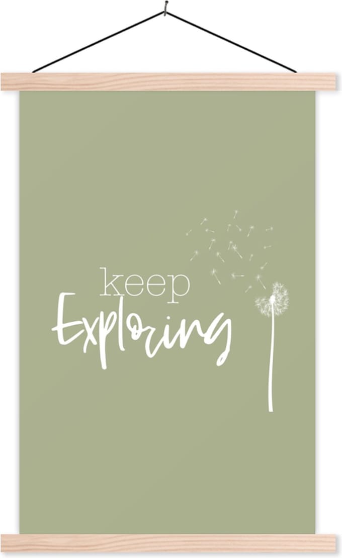 Posterhanger incl. Poster 60x90 cm - Schoolplaat - Spreuken - Quotes - Keep exploring - Textielposter - Blanke latten