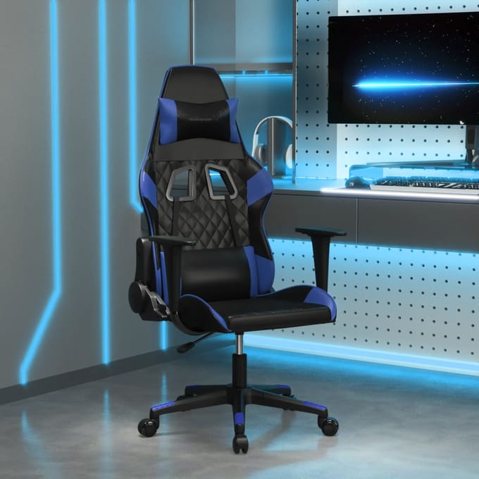 vidaXL - Massage - gamestoel - kunstleer - zwart - en - blauw