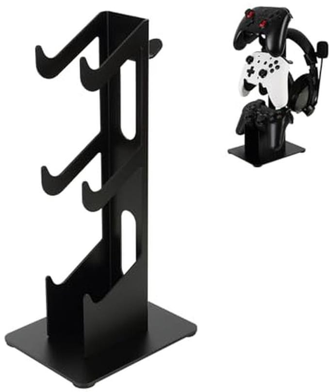 3-laags gameconsole en hoofdtelefoonhouder voor 3 gamepads en hoofdtelefoons - Zwart
