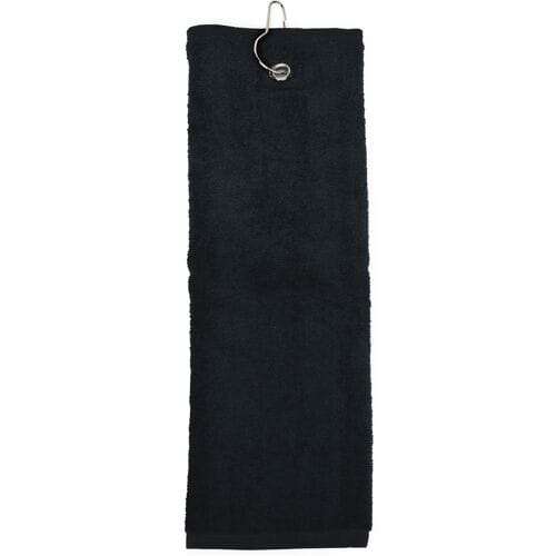The One Towelling Golfhanddoek - Sporthanddoek - Terry Velours - 100% Gekamd Katoen - Met metaal oog en karabijnhaak - 40 x 50 - Zwart