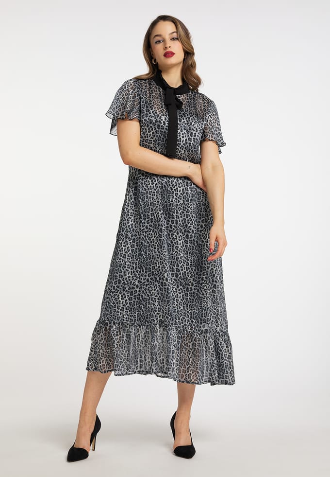 Faina Midi-jurk met luipaardprint naemi Dames grijs