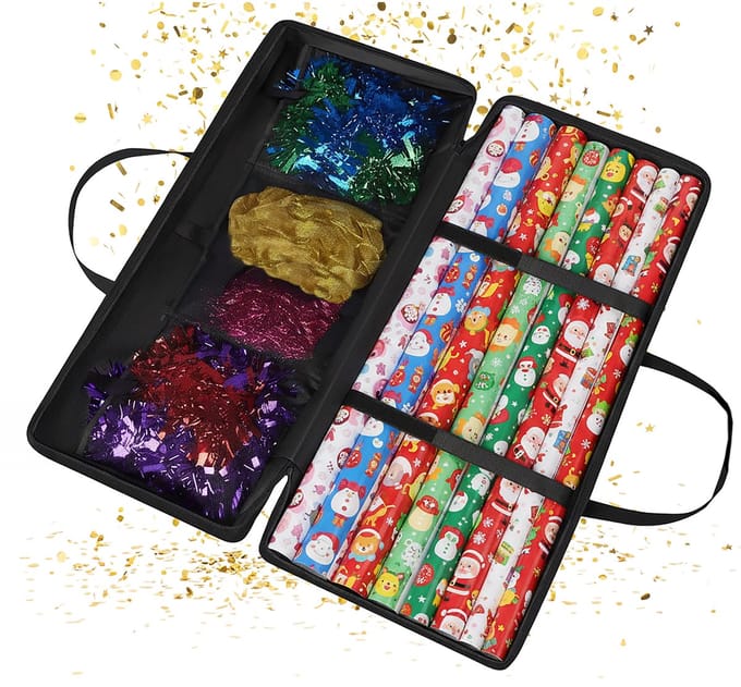 Cadeaupapier opberger - met 3 netjes - zwart