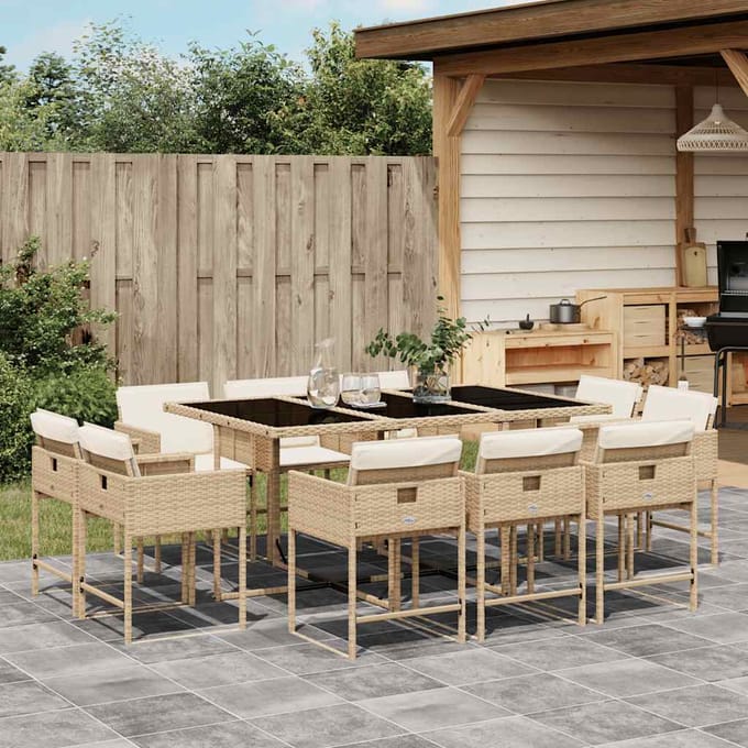 vidaXL - 11-delige - Tuinset - met - kussens - poly - rattan - beige