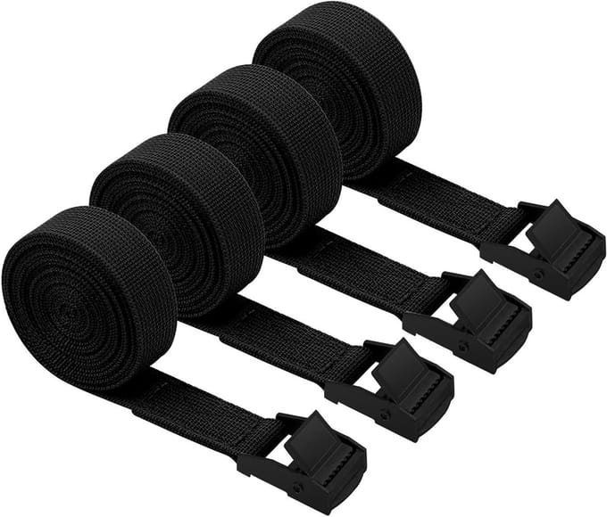 Zwarte Motor Tie Down Straps van 3 Meter - 4 Stuks Nylon voor Motor, Fiets en Campergebruik
