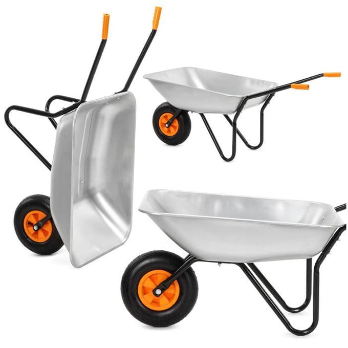 Brouette de jardin - SPRINGOS - GA0256 - 120 L - Acier galvanisé - Roue pneumatique - 100 kg gris