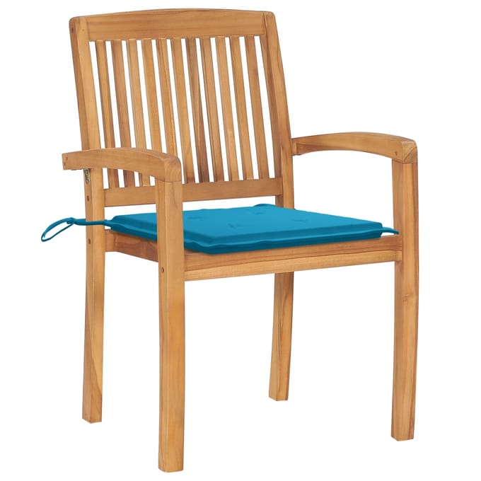 vidaXL - Tuinstoelen - stapelbaar - 4 - st - met - kussens - massief - teakhout