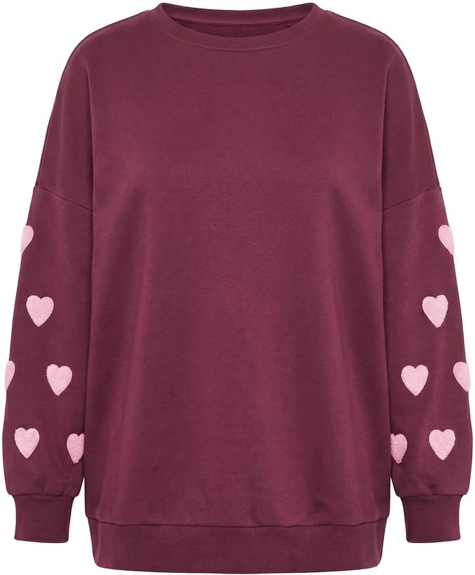 Studio Untold - Dames - Sweatshirt extra oversized Hearts-mouw - Aubergine - Maat 50+