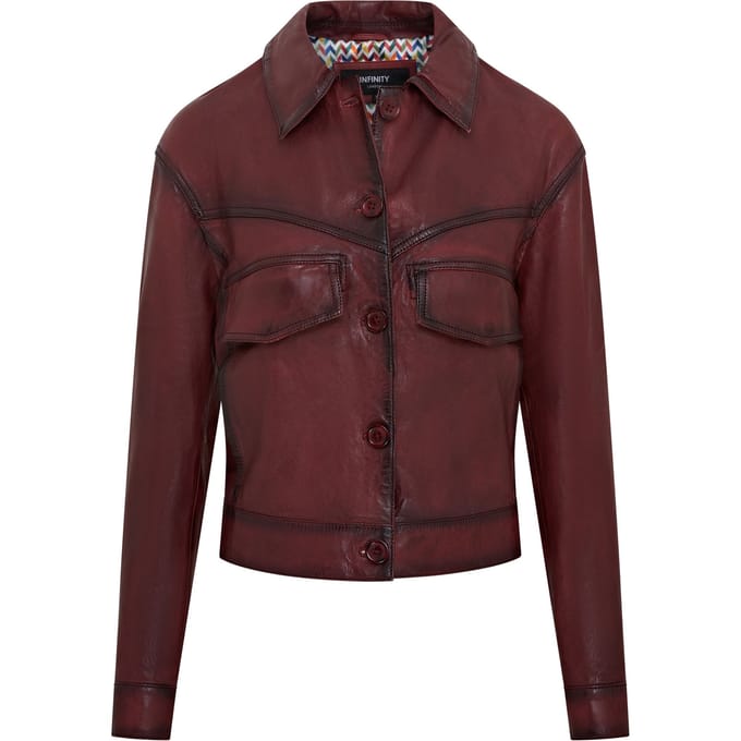 Rode retro biker leren damesjas - Kopervik