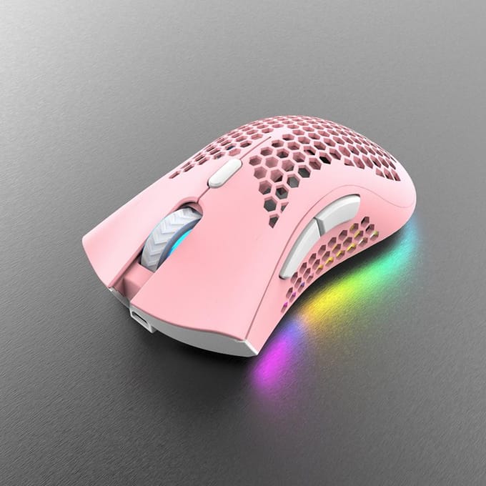 2.4G draadloze gamingmuis Oplaadbare muis met RGB-lichteffect 3 instelbare DPI Uitgehold wit