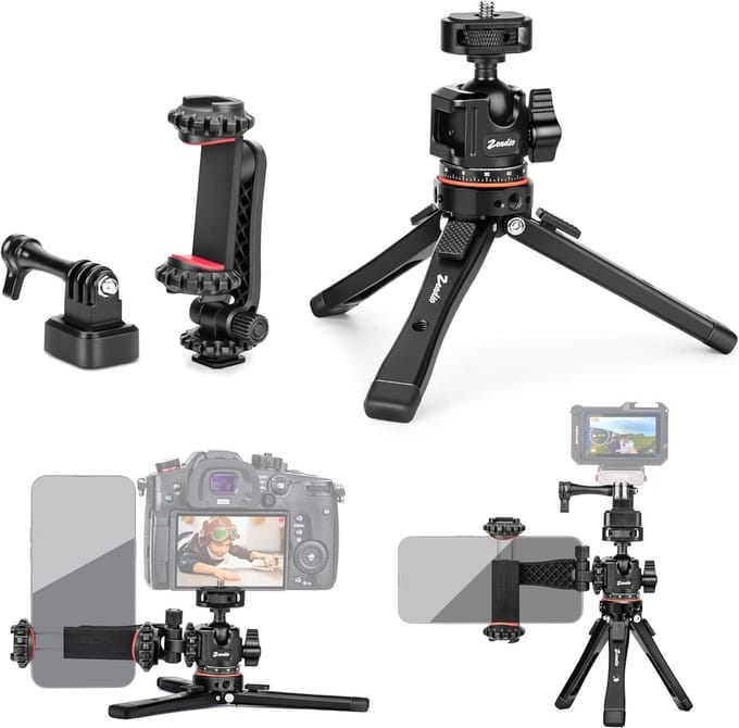 Statief action camera - Metaal - Verstelbaar 24-107 mm - Met Smartphonehouder en Actioncam-adapter - Universeel voor iPhone en Android