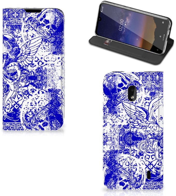 Mobiel BookCase Nokia 2.2 Angel Skull Blauw
