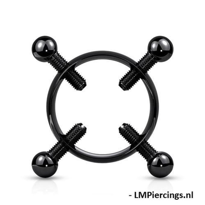 Fake tepelpiercing klem met 4 schroeven zwart - LMPiercings