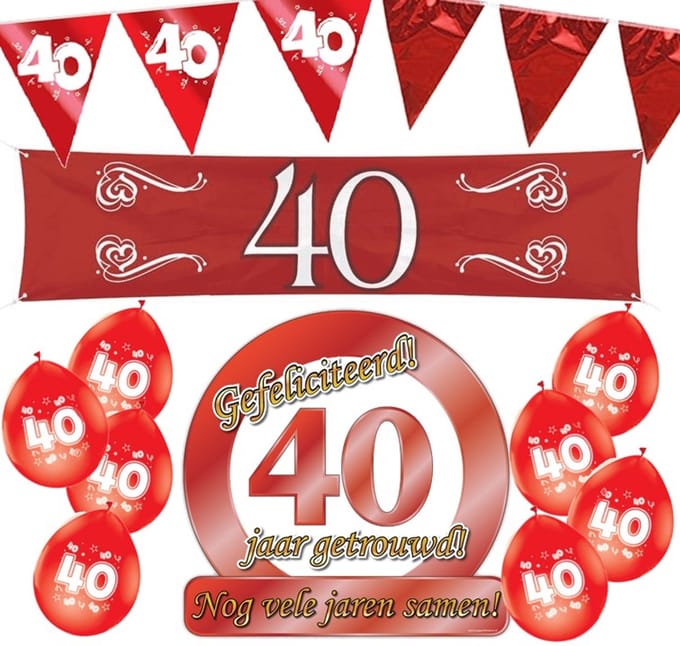 40 jaar getrouwd M 5 delig- Jubileum pakket feestversiering - robijnen bruiloft.