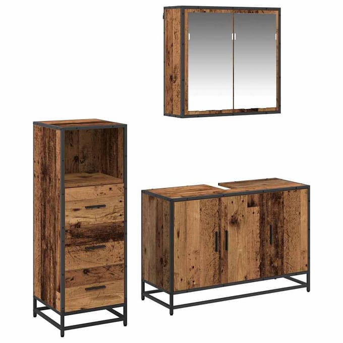 vidaXL - Badkamermeubel - Set - 3 - st - Oud - Hout - Bewerkt - hout