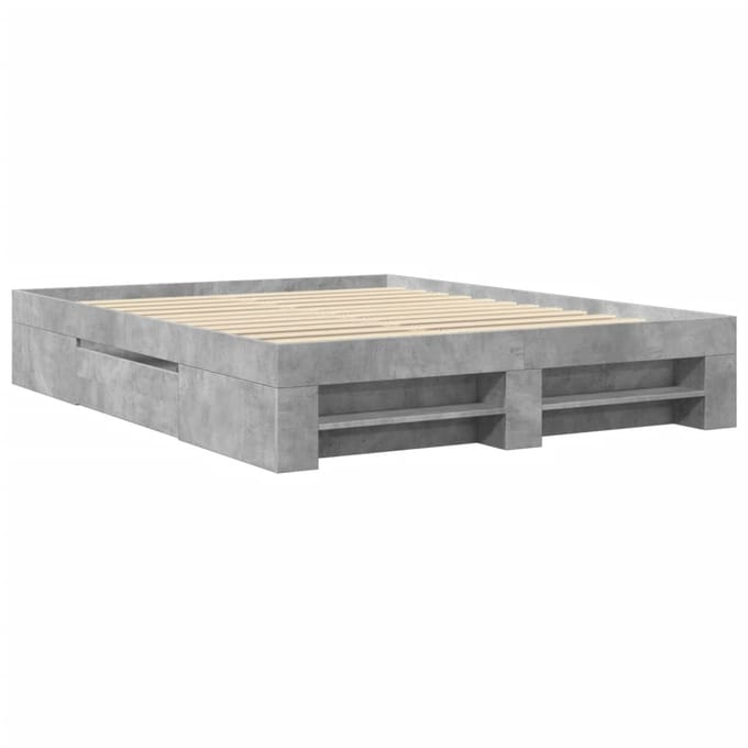 vidaXL - Bedframe - bewerkt - hout - betongrijs - 150x200 - cm