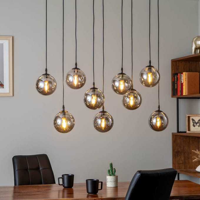 EMIBIG LIGHTING Hanglamp Glassy, 9-lamps, zwart, grafiet, glas, E14