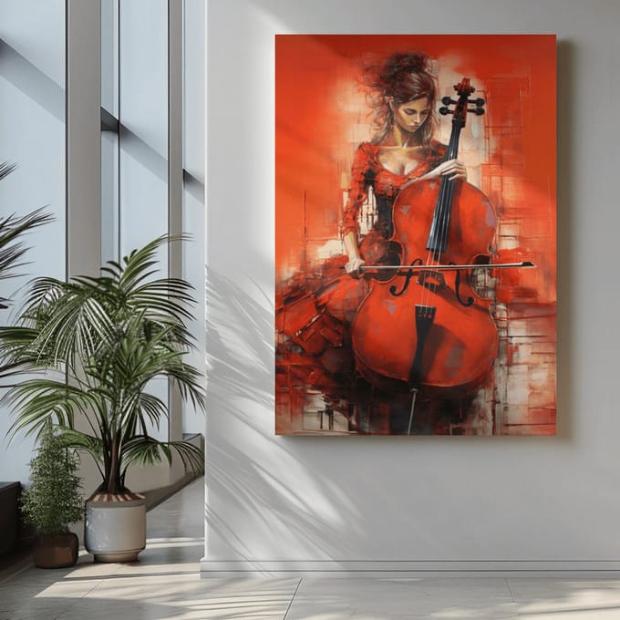 Canvas Schilderij - Vrouw Speelt Cello - Kunst - Wall Art - 150x100x2 cm
