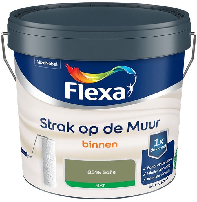 Flexa - Strak Op De Muur Binnen Mat - 85% Salie - Mengverf - 5 L