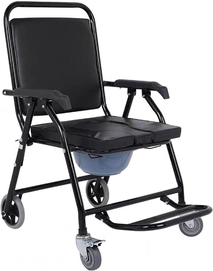 Commode Stoel - Douche Rolstoel - Comfortabel Zitten - 4-in-1 Multifunctioneel - In Hoogte Verstelbaar - Zwart