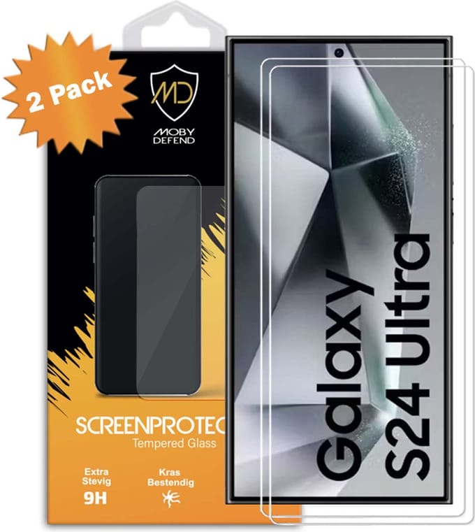 2-Pack MobyDefend Screenprotectors - Geschikt voor Samsung Galaxy S24 Ultra - Case-Friendly Screensavers - Gehard Glas